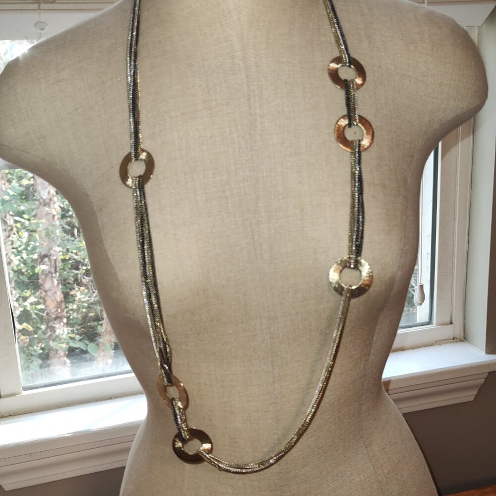 Tri Color Multi Strand Long Necklace